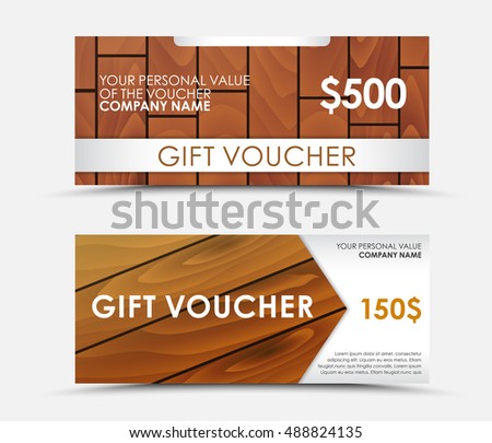 design gift voucher of different values with metal elements.
