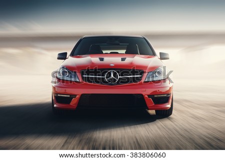 gust 24, 2014: Red Sport Car Mercedes-Benz 