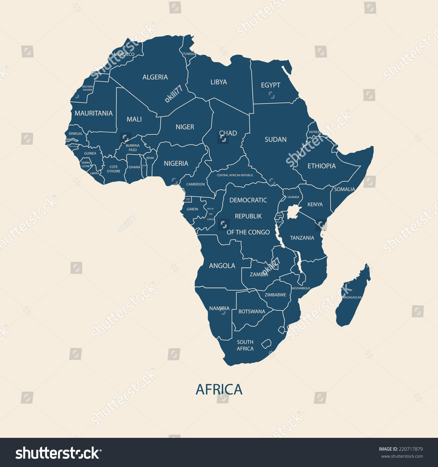 非洲地图的国家名称说明向量-教育,符号\/标志-