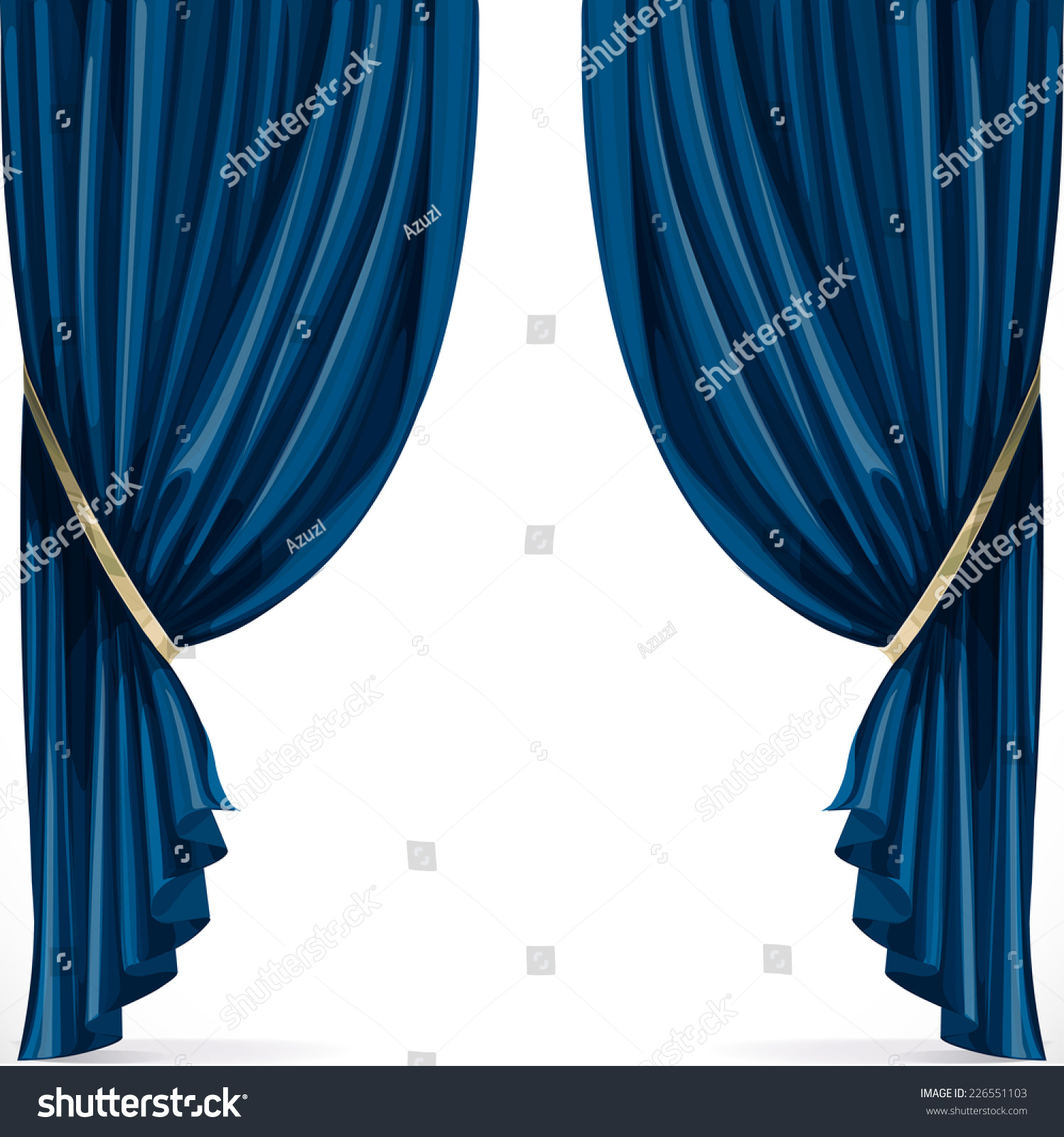 蓝色的窗帘在折叠丝带收集孤立在白色背景-物体,编辑