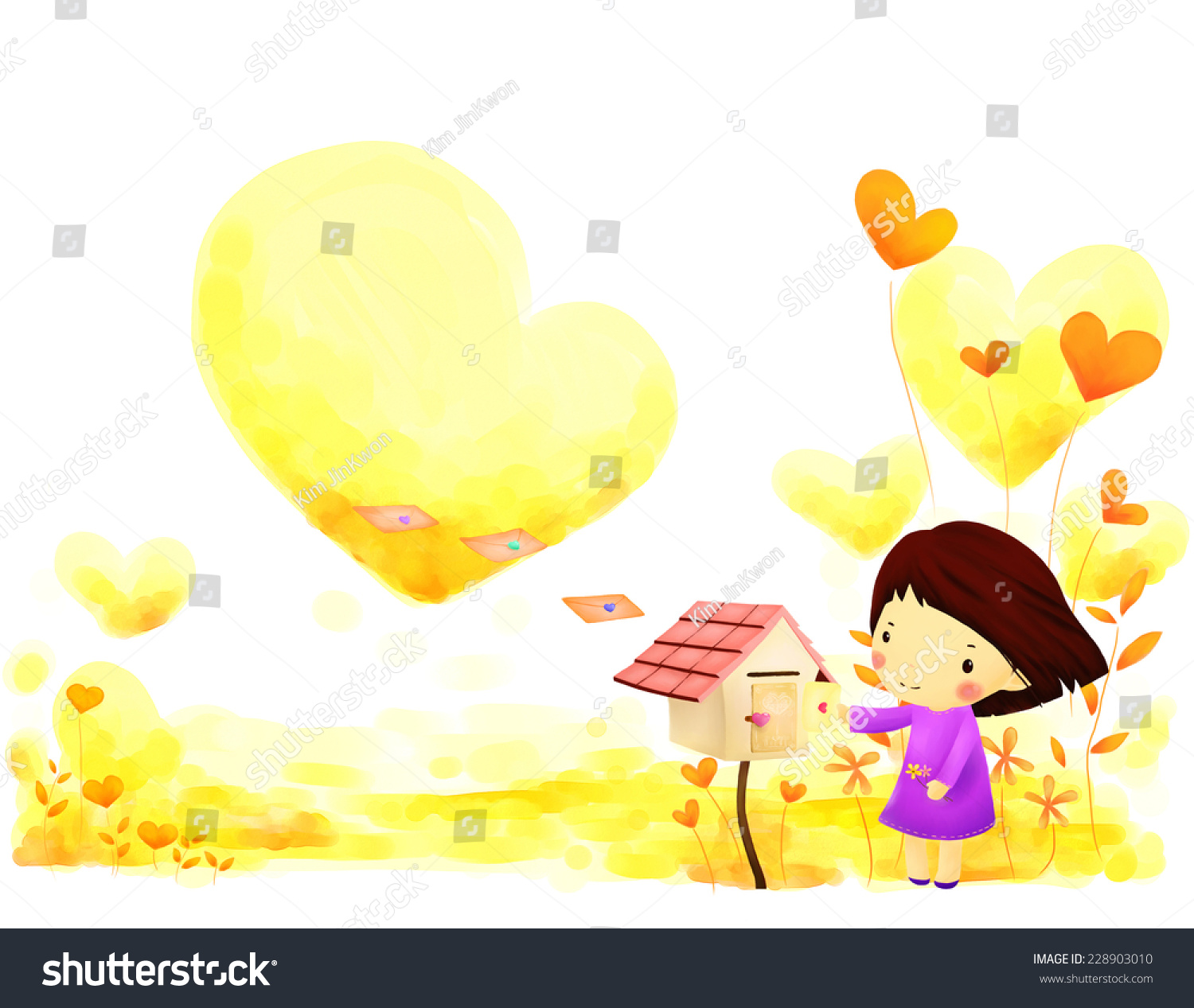 可爱女孩说明打开邮箱--创意插图eps10-人物,公