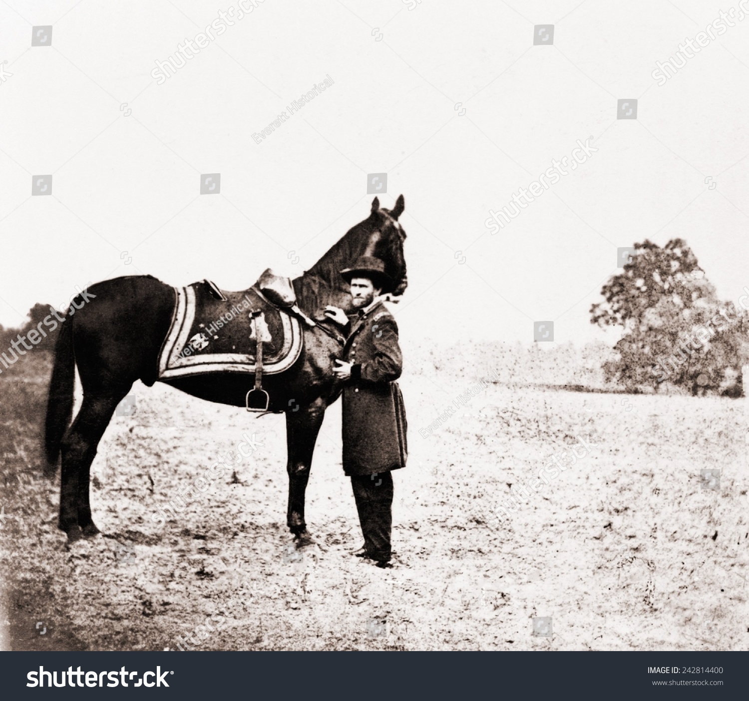 联盟格兰特将军(1822 - 1885),站在他的战马,辛