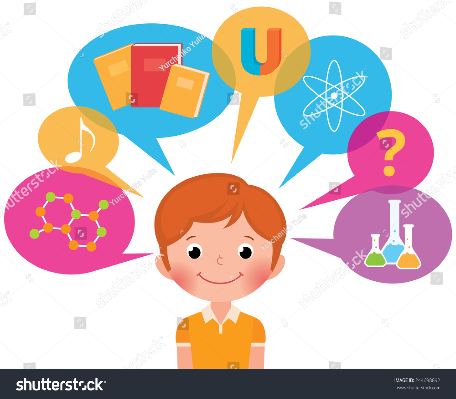 卡通男孩学生不同的科学/儿童/学习矢量插图不包含透明