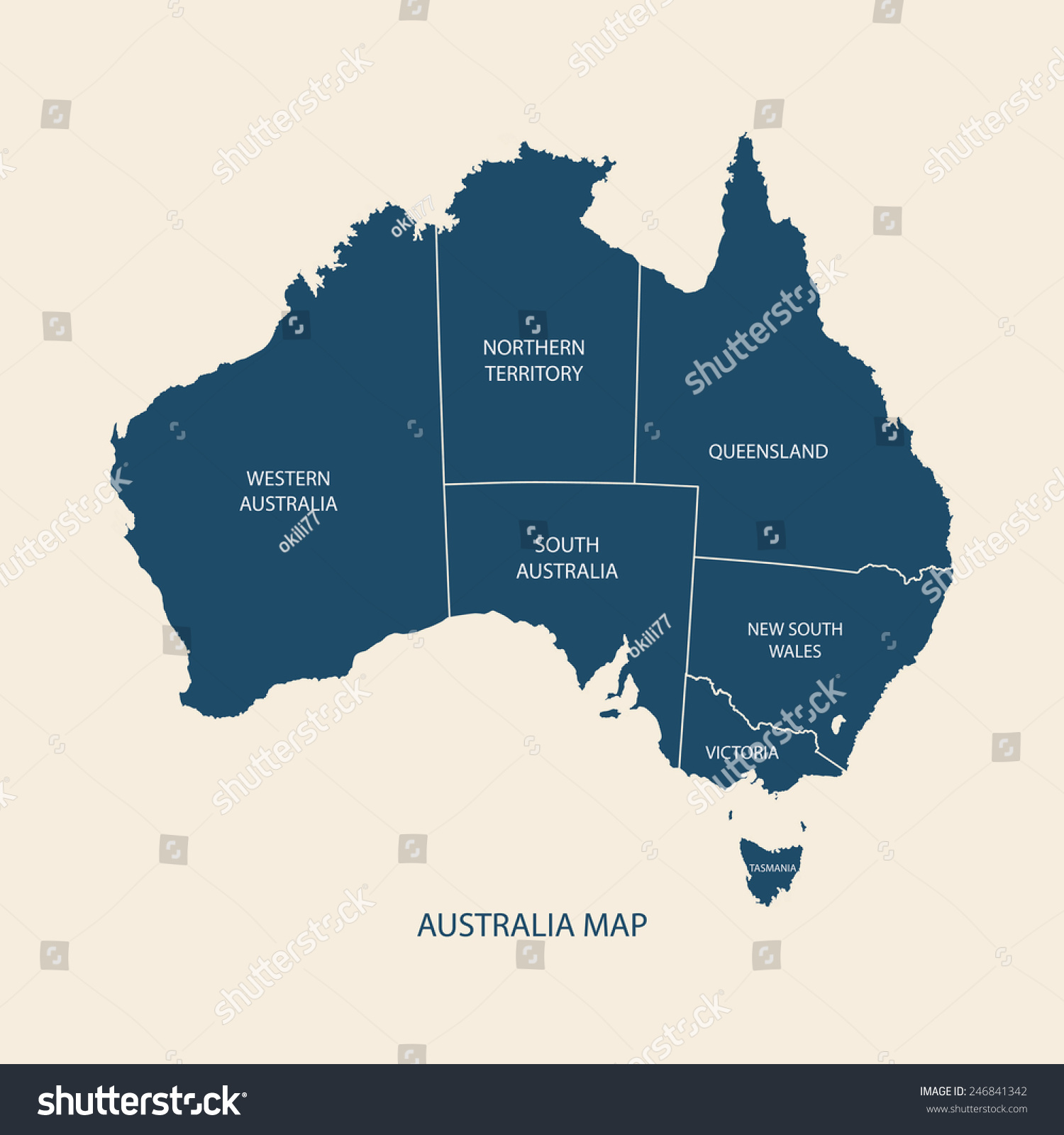澳大利亚地图区域说明向量图片