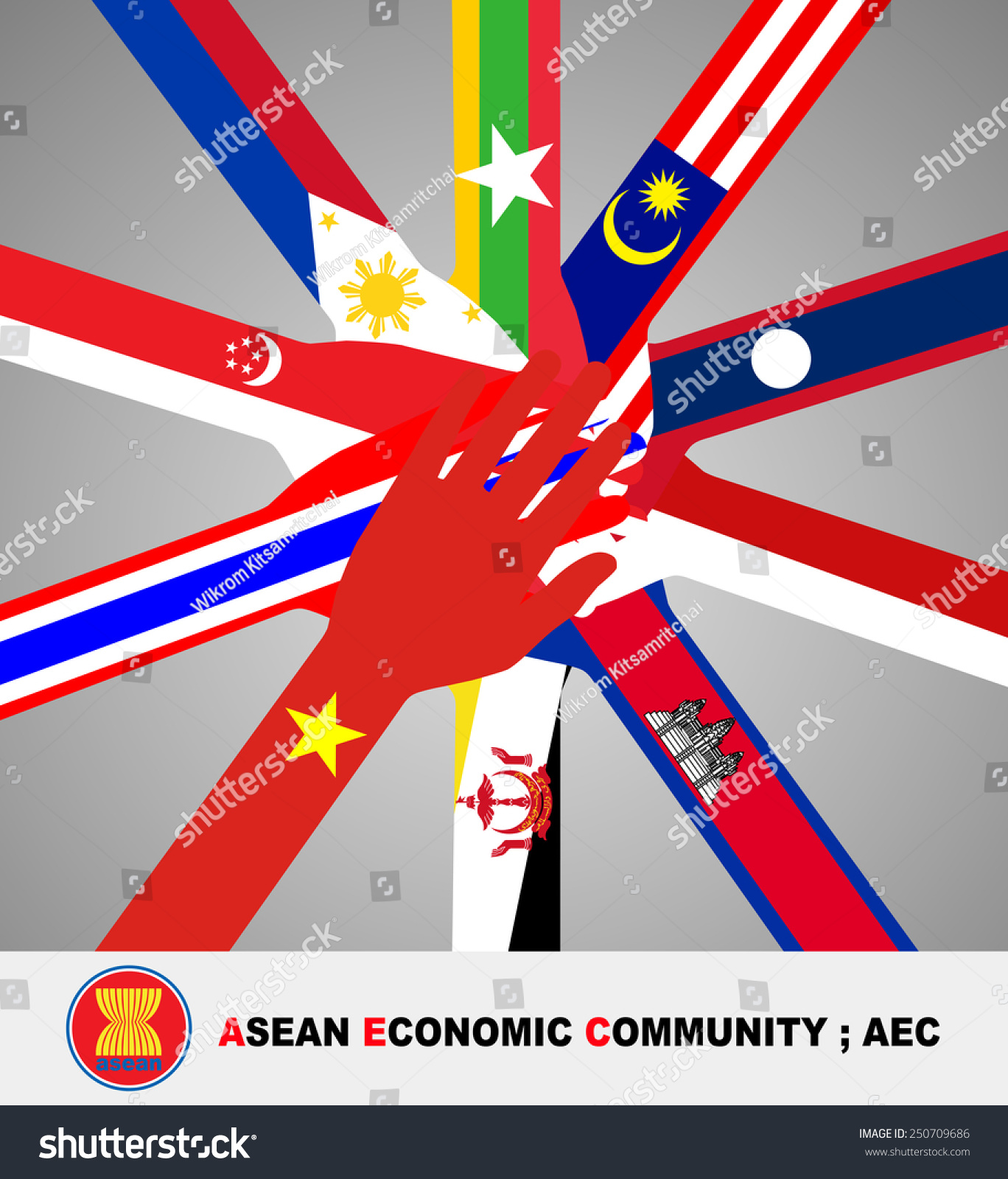 国旗的东南亚国家躺在开放的手,加入图片的中