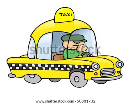 a toon taxi driver in his shiny yellow cab