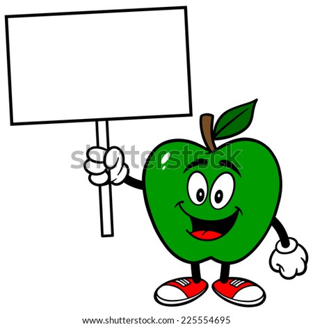 green apple with sign