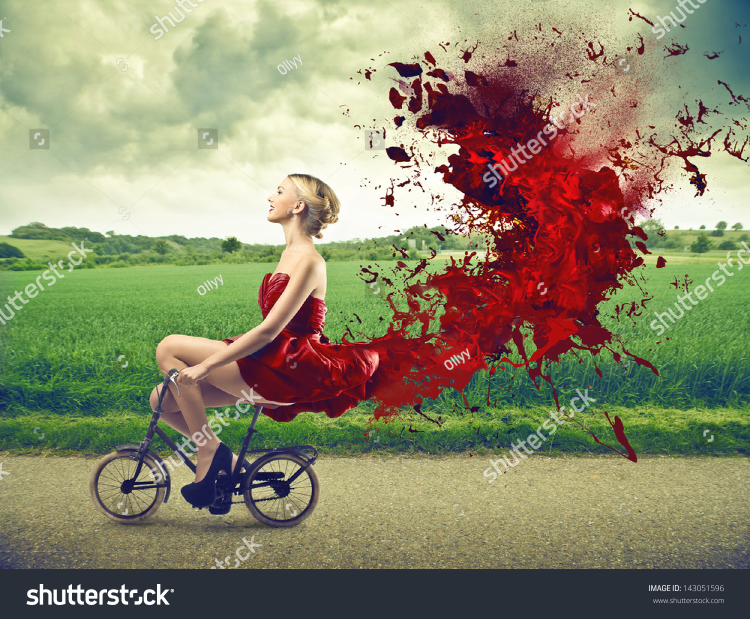 骑着红色自行车的女孩图片