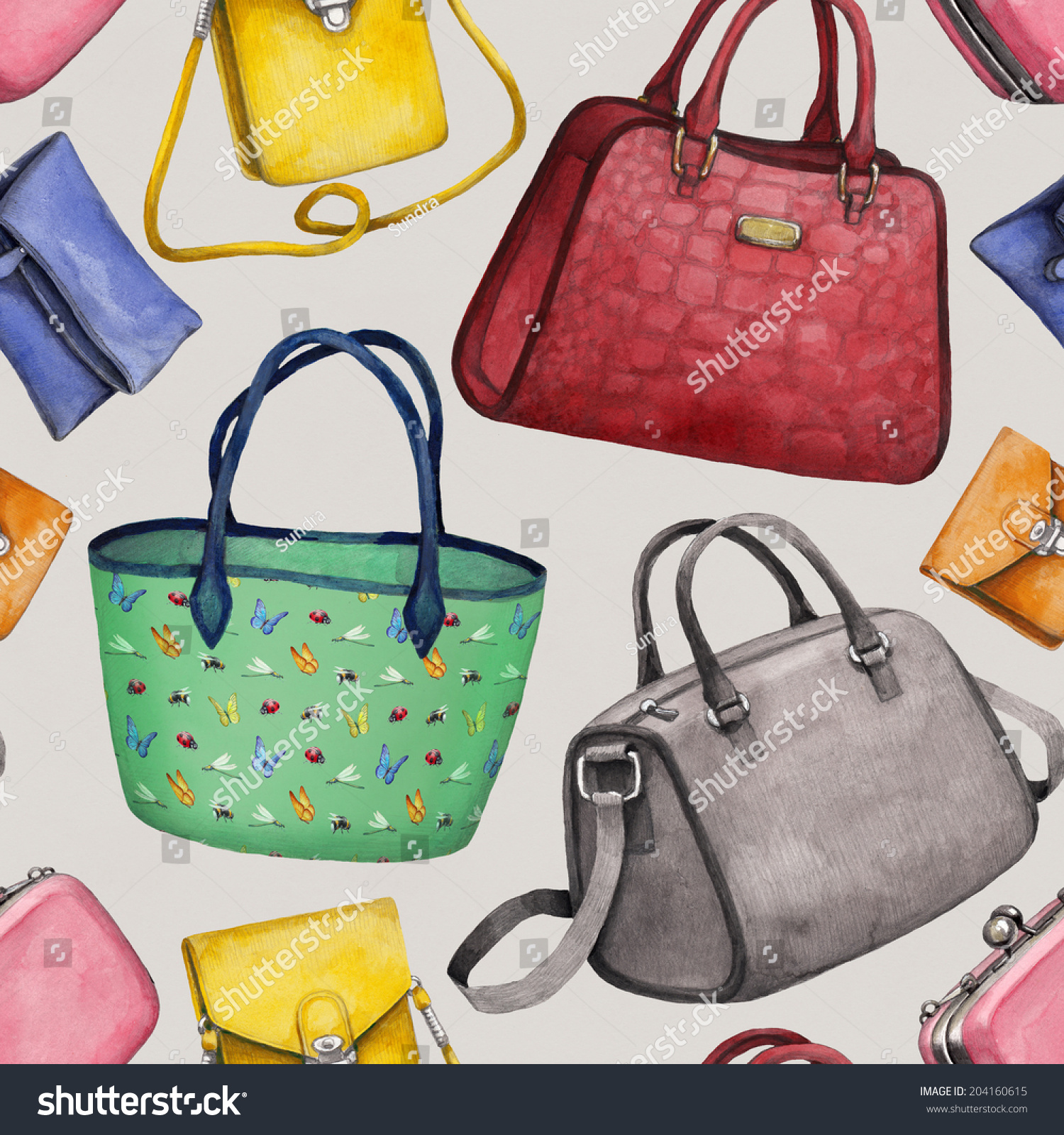 水彩手提包插图.