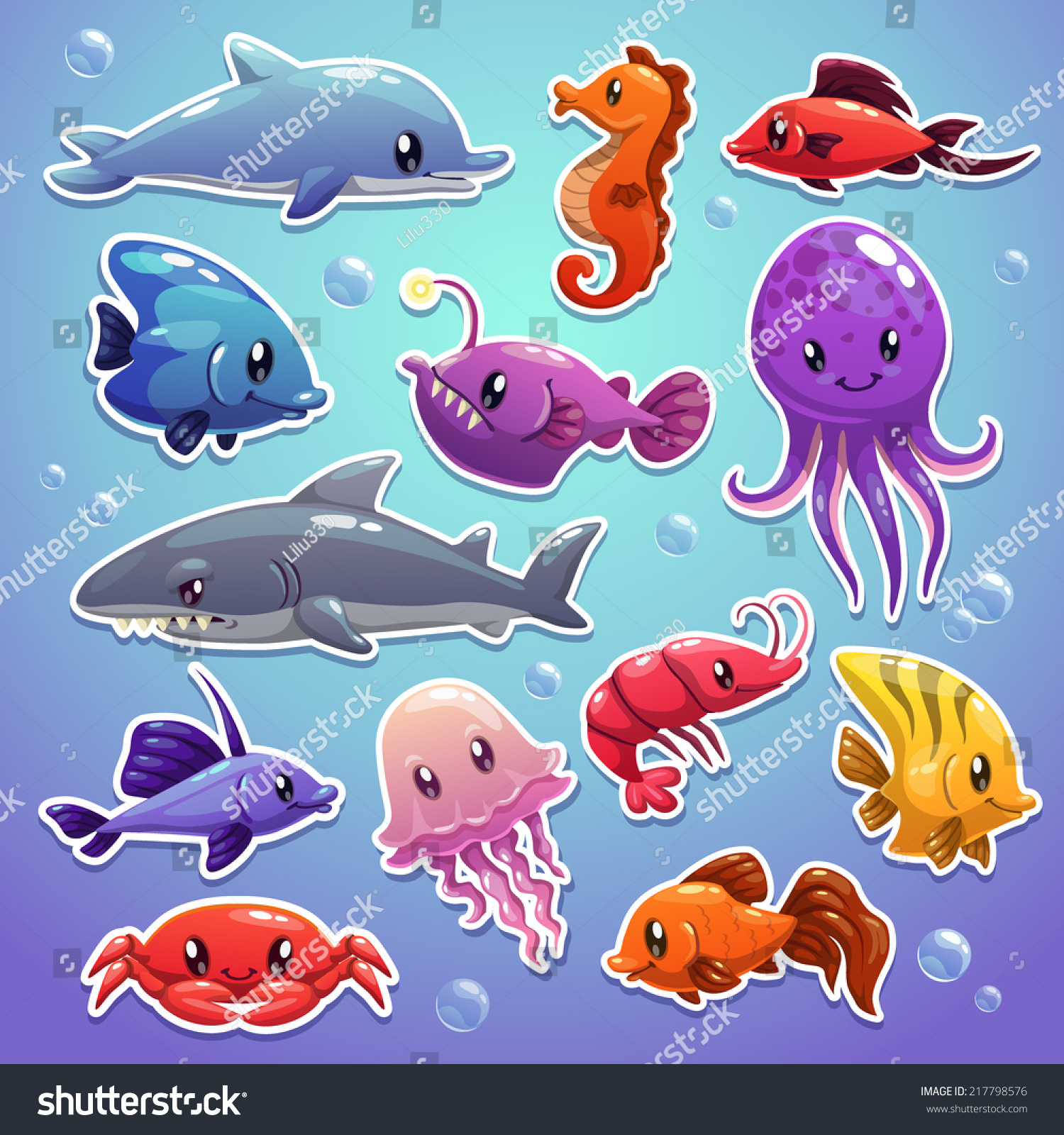 可爱的海洋动物,贴纸插图-动物/野生生物,自然-海洛创意(hellorf)