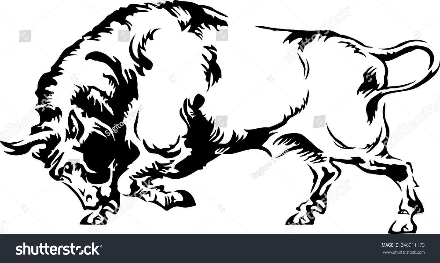 白色背景下的水牛剪影矢量图-动物/野生生物,符号/标志-海洛创意