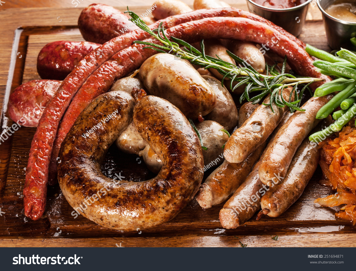 tasty homemade sausages with garnish.