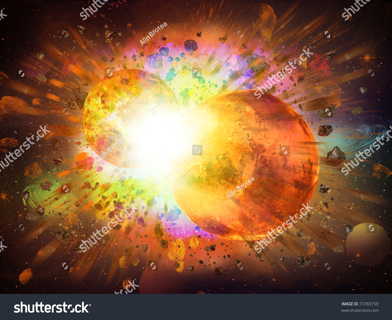 抽象的空间幻想——碰撞的两颗行星-插图/剪贴图,抽象-海洛创意(hello